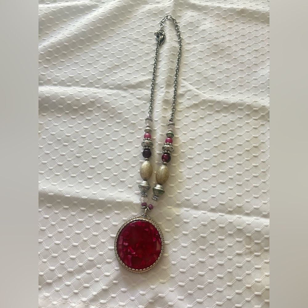 Elegant Silver and Red Pendant Reversible Necklace.